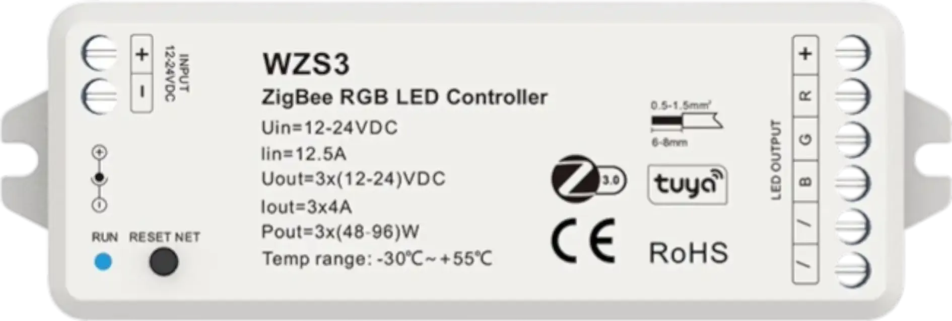 Akubela RGB LED Controller WZS3, ZigBee 3.0, low-voltage, brightness adjustment, flicker-free
dimming, IP20 Rating.